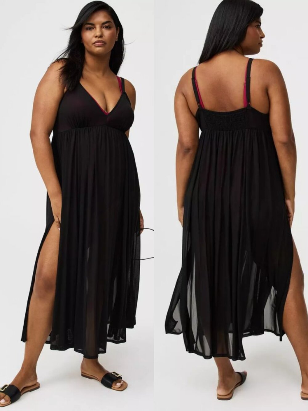 NWT Torrid 2 Black Sheer Mesh High Slit Maxi Cover-Up Dress 2X 18 20